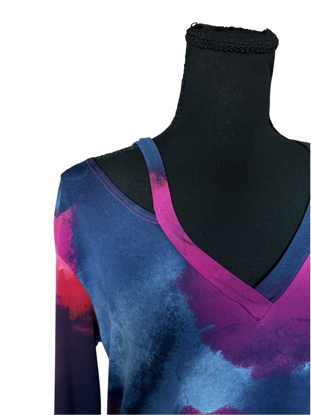 Clara Sun Woo M Abstract Watercolor Cold Shoulder Asymmetrical Tunic Top USA - Picture 3 of 7